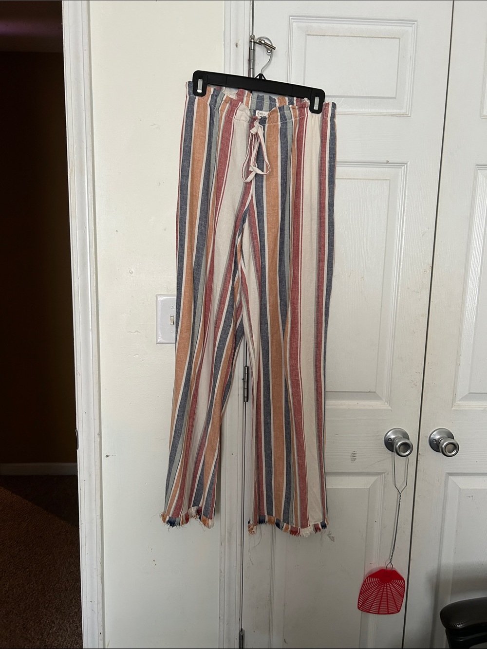 Cato Wide-Leg Striped Drawstring Pants in Cream, Rust & Blue